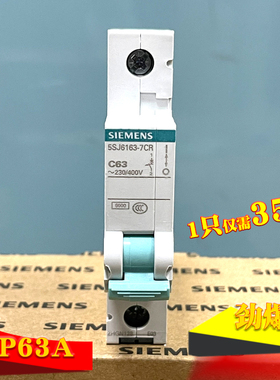西门子空气开关断路器家用交流1P63A单进单出绿色手柄 5SJ61637CR