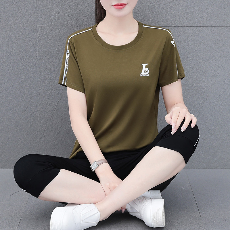 冰丝休闲运动服短袖七分裤套装女