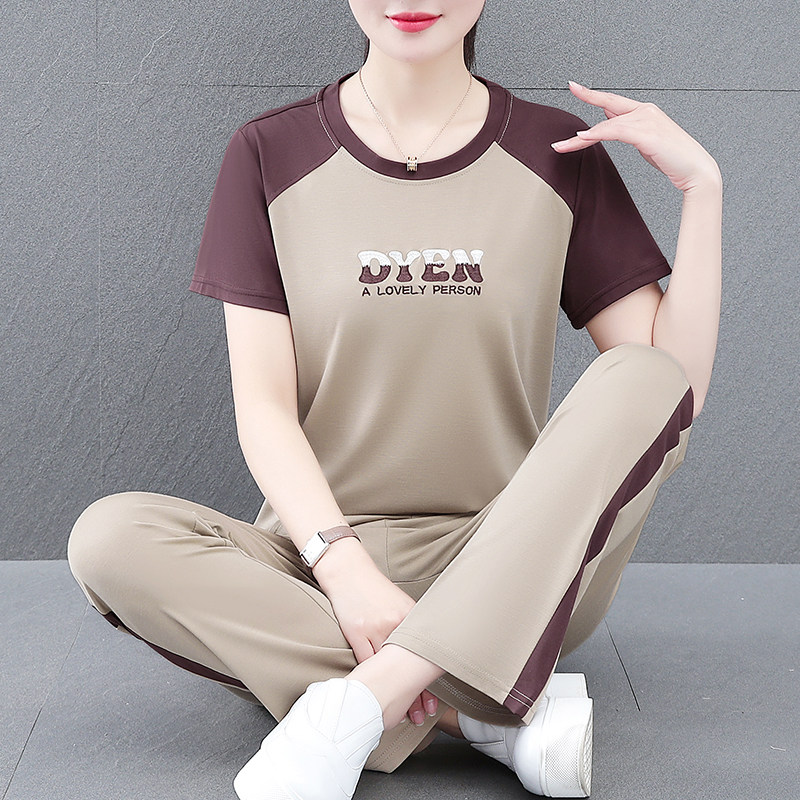 宽松妈妈冰丝大码休闲短袖两件套
