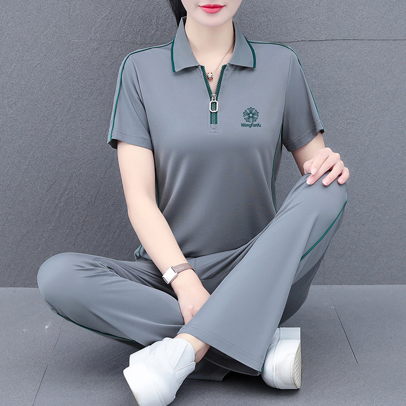 广场舞跳舞服装夏季新款短袖T恤长裤两件套休闲宽松显瘦运动套装