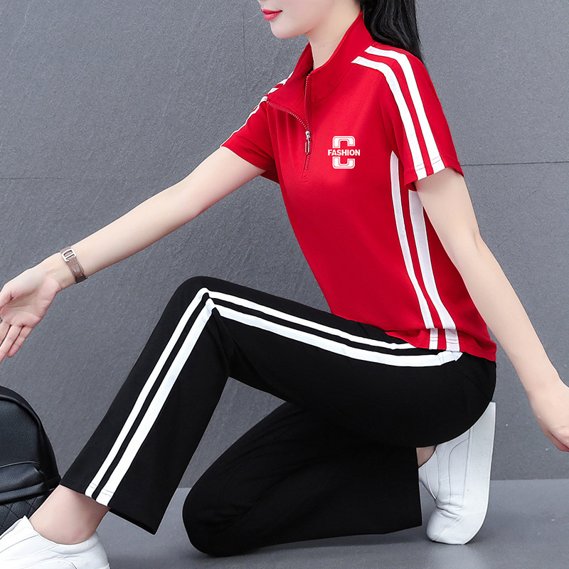 减龄运动休闲服套装2026新款时尚冰丝广场舞跳舞服装短袖两件套女
