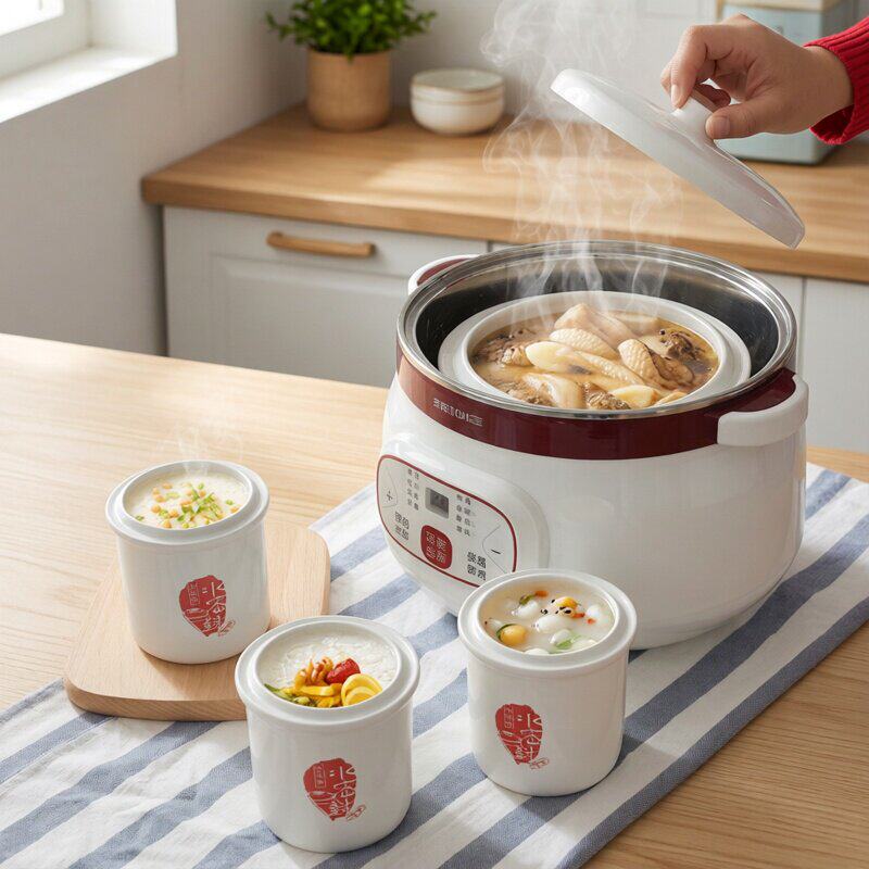 天际不锈钢隔水炖全自动陶瓷家用燕窝炖盅大容量煮粥煲汤一锅四胆