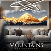 日照金山客厅长横幅装 饰画大气风景画沙发背景墙挂画现代轻奢壁画