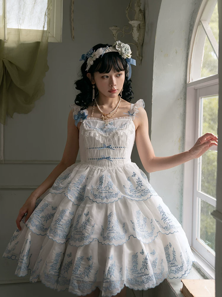 Платье с бантом, (Physicals), с вышивкой, Lolita jsk, цветочное, в стилеLolita