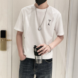 9226-P45控65宽松休闲短袖T恤男2025春夏新款圆领刺绣体恤半袖白，男装T恤，星座1101-1