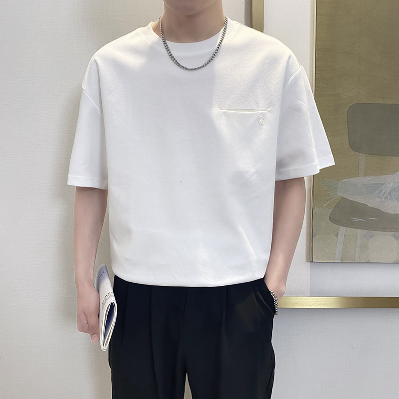 T8031-P48控68宽松简约款百搭男士短袖T恤时尚休闲体恤衫潮半袖白,男装T恤,星座1101-1
