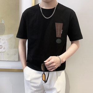 T8021-P55控75 2025春夏新款短袖T恤男时尚休闲宽松百搭体恤衫黑图片