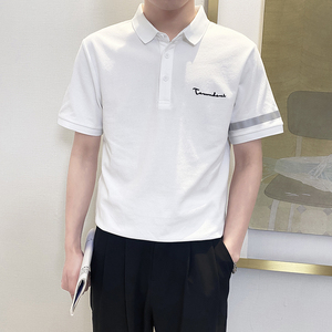 PL1157-P58控78时尚休闲保罗衫男士夏季韩版短袖POLO衫ins潮T恤白图片