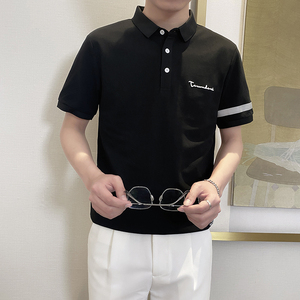 PL1157-P58控78时尚休闲保罗衫男士夏季韩版短袖POLO衫ins潮T恤黑图片