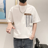 9525-P48控682025春夏新款阔版短袖T恤男时尚宽松体恤衫休闲潮白，男装T恤，星座1101-1