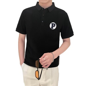 PL1116-P58控78翻领短袖T恤男士2025夏新款POLO衫时尚潮流韩版白图片