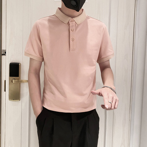 6888特P38控58高品质不起球不褪色不变形9色纯色POLO衫男短袖粉色图片