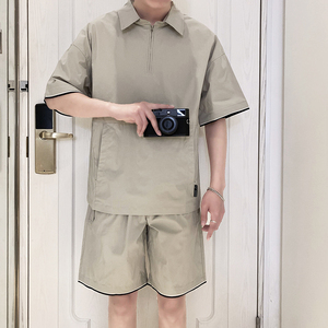 TZ1921-P125控165夏季男士短袖衬衣+短裤一套时尚休闲韩版套装ins图片
