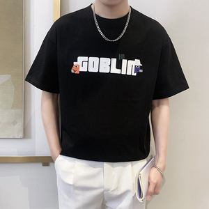 T9557-P55控75夏新款宽松短袖T恤男士时尚字母刺绣休闲百搭体恤衫图片