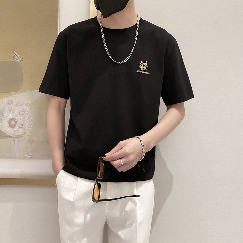 9201-特P38简单款圆领短袖T恤男时尚宽松休闲体恤衫潮2025夏季黑，男装T恤，星座1101-1