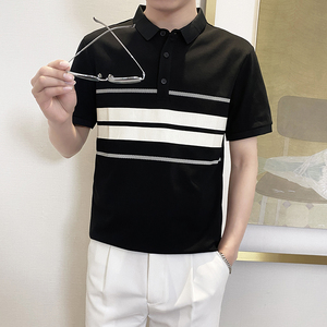 PL1139-P58控78 2025春夏新款短袖POLO衫男休闲百搭短袖翻领T恤黑图片