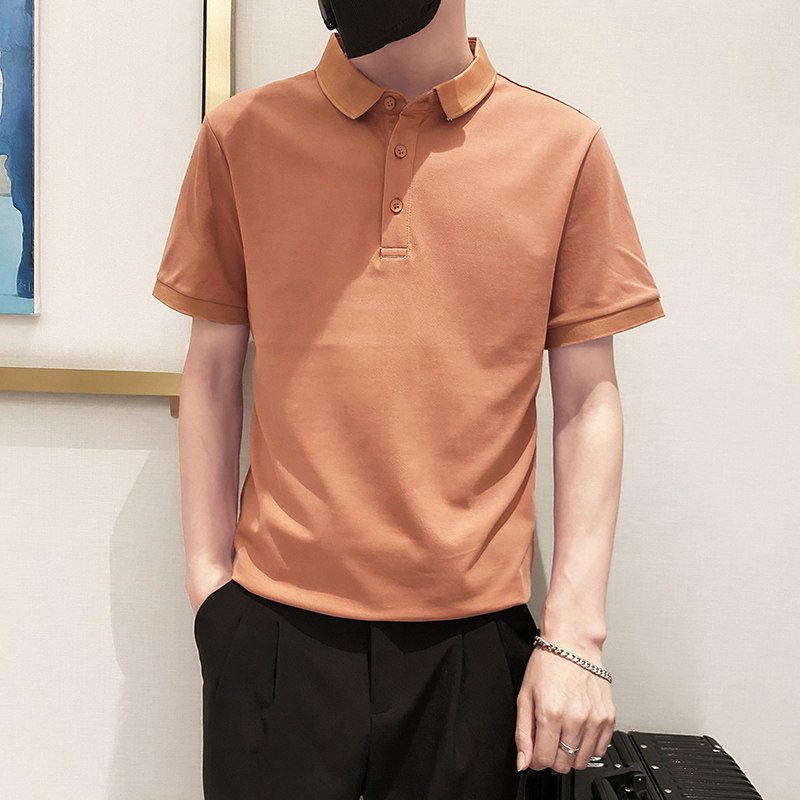6888特P38控58高品质不起球不褪色不变形9色纯色POLO衫男短袖桔红,男装T恤,星座1101-1