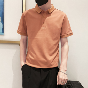 6888特P38控58高品质不起球不褪色不变形9色纯色POLO衫男短袖桔红图片