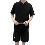 TZ1923-P95控128时尚翻领短袖套装男士简约款POLO衫短裤一套ins白，男装Polo衫，星座1101-1