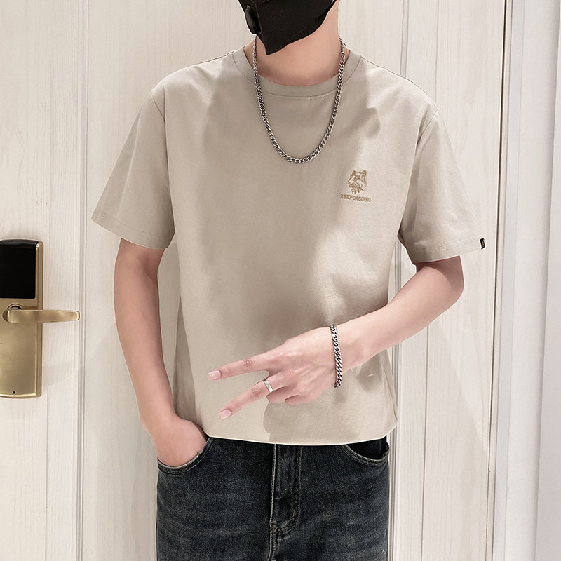 9201-特P38简单款圆领短袖T恤男时尚宽松休闲体恤衫潮2025夏卡其,男装T恤,星座1101-1