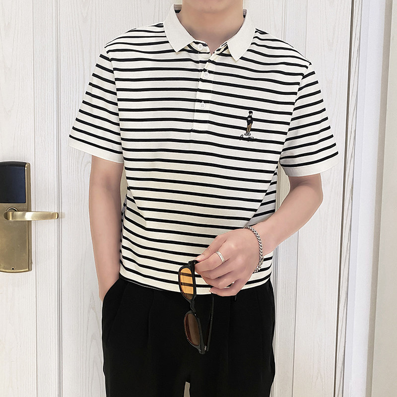 PL1166-P58控782025春夏时尚条纹POLO衫男韩版百搭短袖翻领T恤潮,男装T恤,星座1101-1