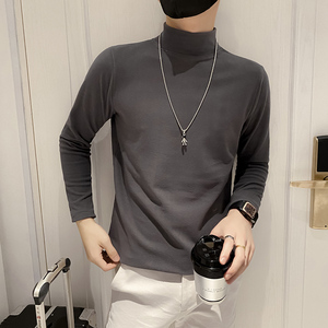 H31 特P33 纯色半高领长袖男士双面德绒亲肤打底衫内搭上衣蓝图片