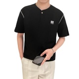 T8015-P55控75时尚夏季新款男士短袖V领T恤潮流百搭休闲上衣ins黑，男装T恤，星座1101-1