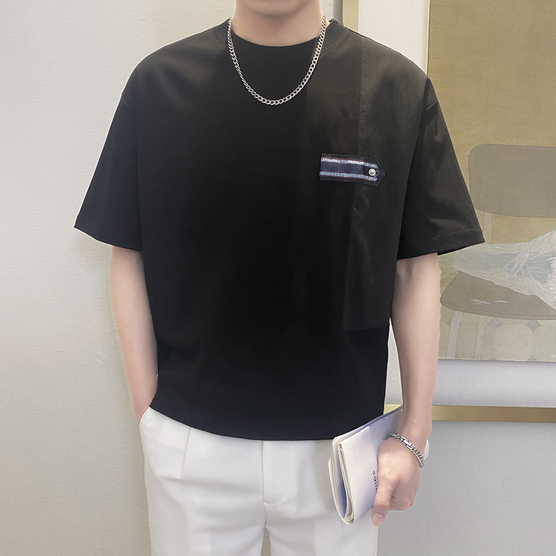 T9556-P55控75夏季宽松休闲短袖T恤男士百搭时尚体恤衫潮半袖黑色,男装T恤,星座1101-1