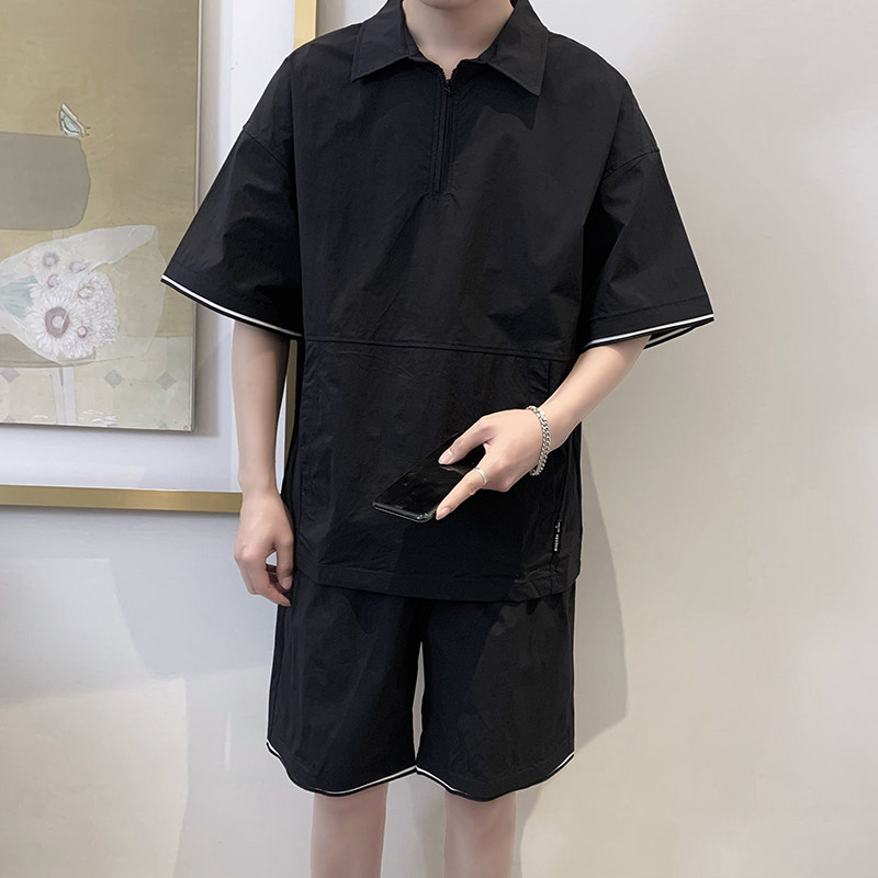 TZ1921-P125控165夏季新款男短袖衬衣+短裤一套时尚休闲韩版套装,男装休闲套装,星座1101-1