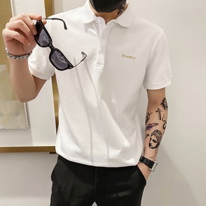 6675 P55控78 2025夏季男修身短袖翻领POLO衫刺绣保罗衫短袖T恤白图片
