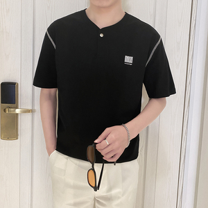 T8015-P55控75时尚夏季款男士短袖V领T恤潮流百搭休闲上衣ins男装图片
