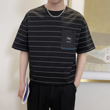 T9568-P58控78时尚条纹宽松短袖T恤男士休闲百搭体恤衫青年上衣黑，男装T恤，星座1101-1