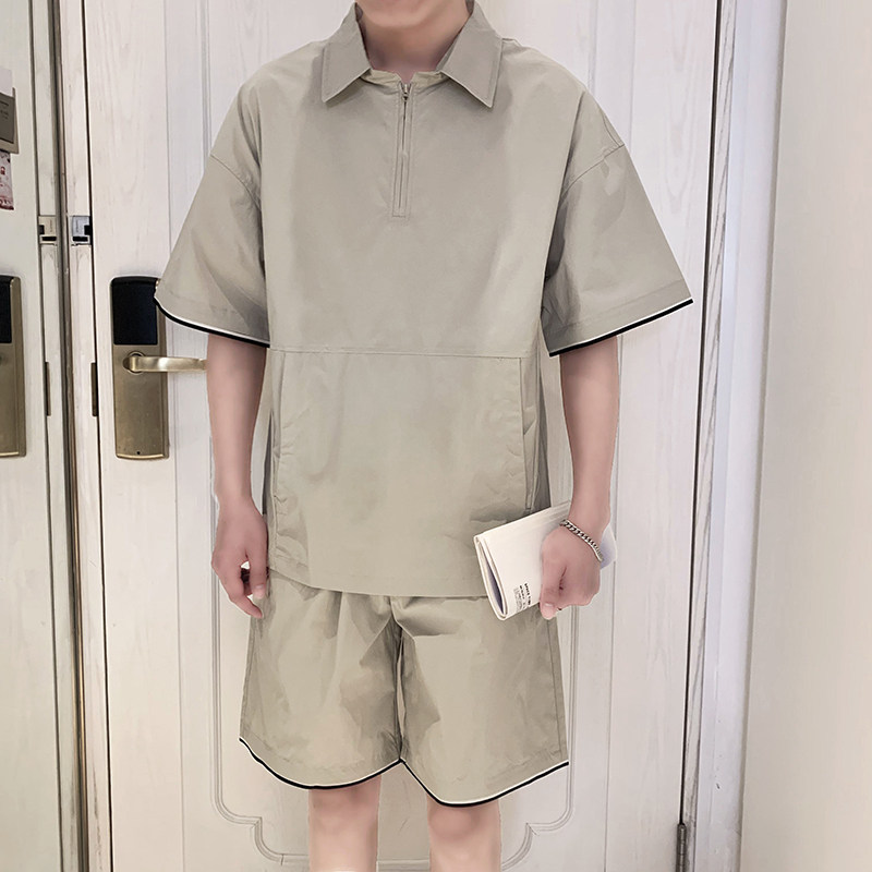 TZ1921-P125控165夏季男士短袖衬衣+短裤一套时尚休闲韩版套装ins,男装休闲套装,星座1101-1