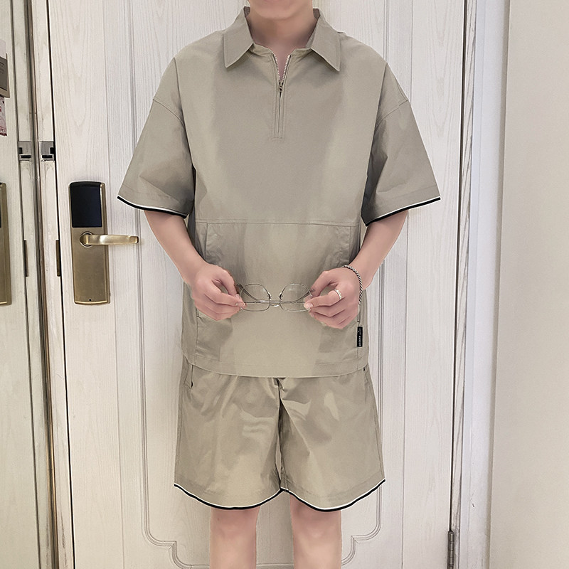 TZ1921-P125控165夏季男士短袖衬衣+短裤一套时尚休闲韩版套装ins,男装休闲套装,星座1101-1