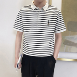 PL1166-P58控782025春夏时尚条纹POLO衫男韩版百搭短袖翻领T恤白，男装Polo衫，星座1101-1