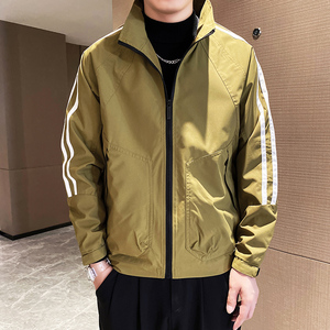JK01 P78控108 薄款休闲夹克男士痞帅织带拼接青中年立领外套潮牌图片