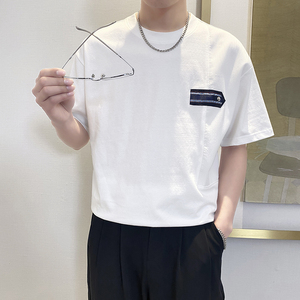 T9556-P55控75夏季宽松休闲短袖T恤男士百搭时尚体恤衫潮半袖上衣图片