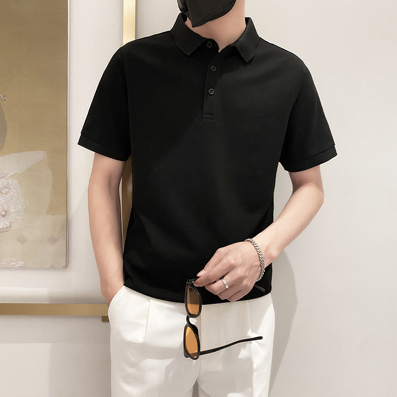 6888特P38控58抖音不起球不褪色不变形9色纯色POLO衫男短袖黑，男装Polo衫，星座1101-1