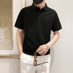 6888特P38控58抖音不起球不褪色不变形9色纯色POLO衫男短袖黑
