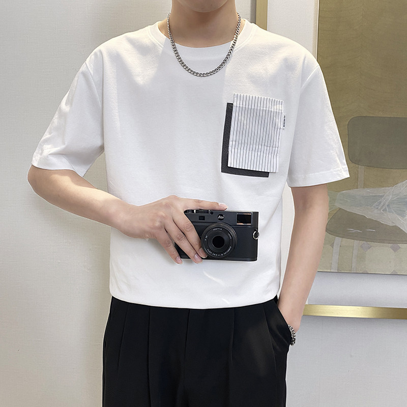 T8011-P55控752025春夏新款短袖T恤男时尚宽松休闲百搭体恤衫白,男装T恤,星座1101-1