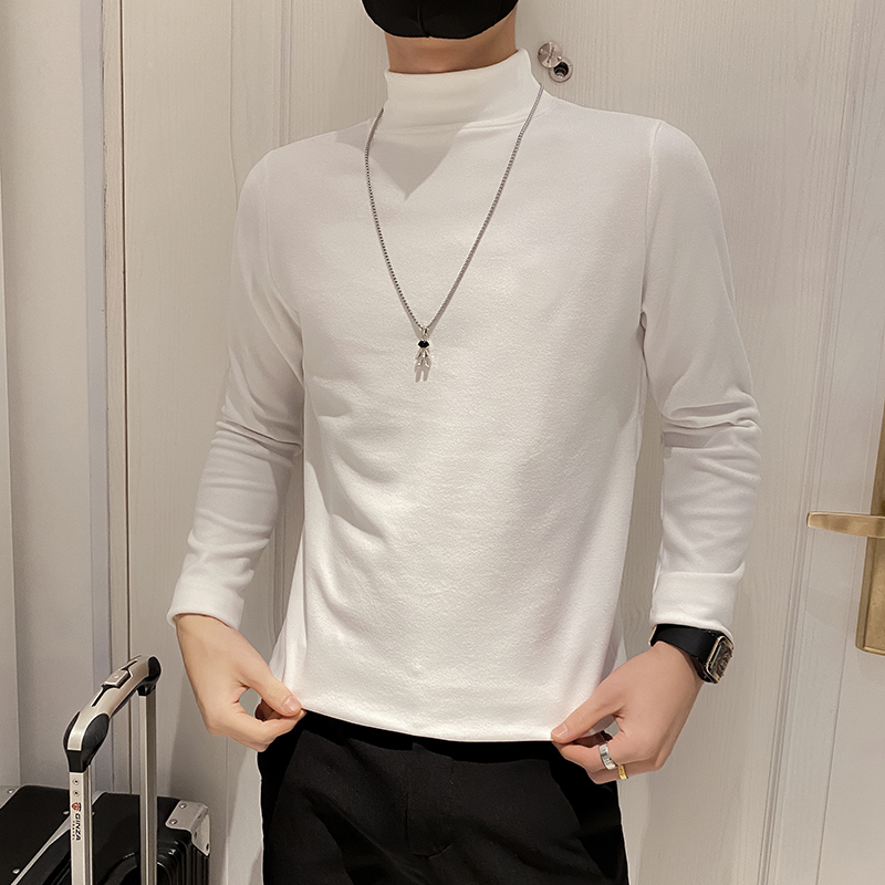 H31特P33纯色半高领长袖男士双面德绒亲肤打底衫内搭上衣白，男装T恤，星座1101-1