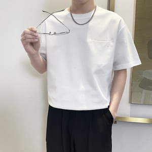 T8031-P48控68宽松简约款百搭男士短袖T恤时尚休闲体恤衫潮半袖白图片