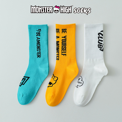 精灵高中潮袜四季男女袜潮流字母个性徽章运动高弹舒适鬼蜜中筒袜