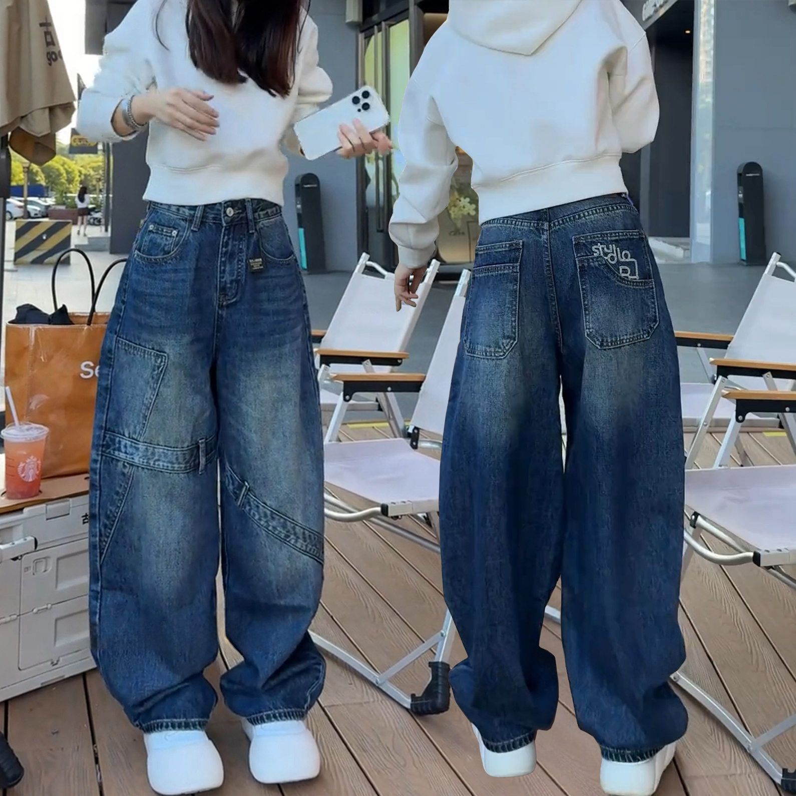 大码加绒阔腿牛仔裤女秋冬季加厚直筒裤子胖mm显瘦宽松美式弯刀裤