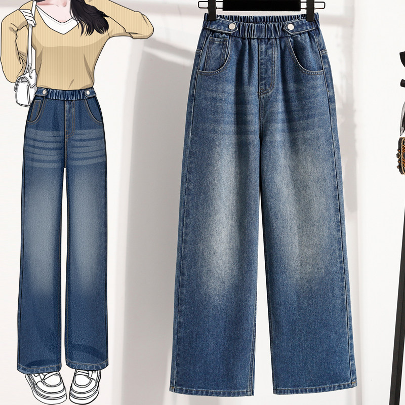 松紧腰牛仔裤女士2026新款春季大码胖mm显瘦遮肉裤子直筒裤阔腿裤,女装/女士精品,大码裤装,淘宝优惠券,粉丝福利购,淘宝优惠卷
