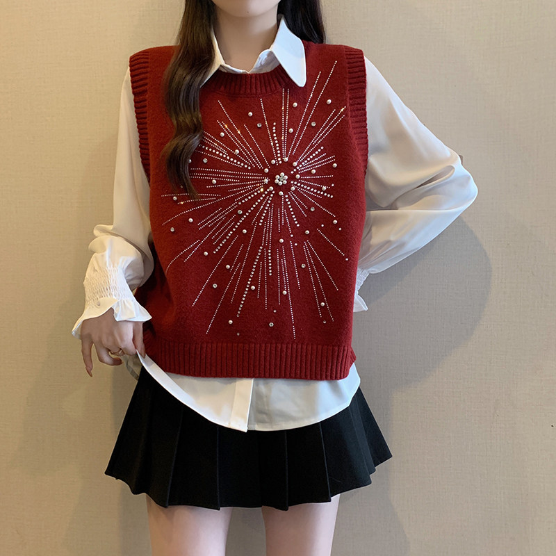 大码女装早春季胖mm亮闪闪重工钉珠针织马甲衬衫巨好看两件套上衣,女装/女士精品,大码套装,淘宝优惠券,粉丝福利购,淘宝优惠卷