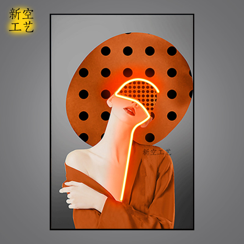 现代艺术美女霓虹灯LED发光装饰画 欧式简约轻奢客厅挂画立体壁画图片