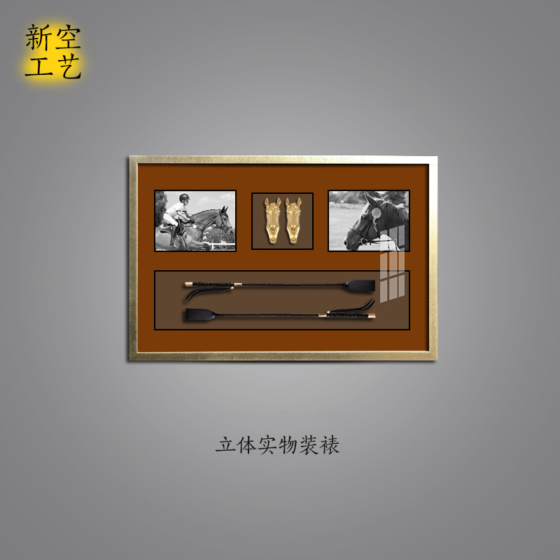 爱马风立体实物画马鞭金色马头装饰画马术挂画酒店样板房壁画图片