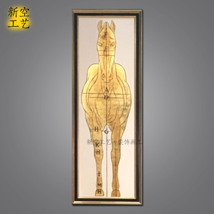 新空纯手绘油画金箔马装饰画 样板房餐厅客厅玄关挂画壁画金色