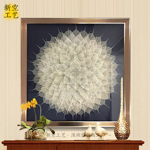 菩提叶新中式风餐厅玄关三联画